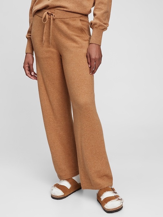 Gap Softest Sweater Sweats Pants Pull On Wide Leg In Camel Tan Size L